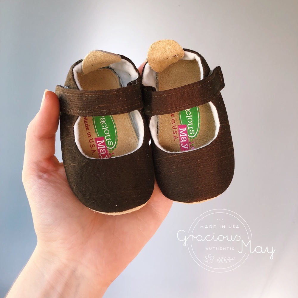 ✨ Brown silk baby girl dress shoes 1 2 3 4 5 Size